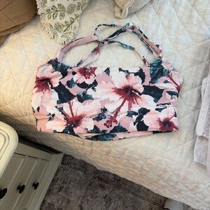 Arbonne Pink Floral Swim Camisole with Dark Teal Accents